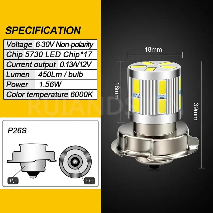 Phare de moto LED P26S 6V 12V