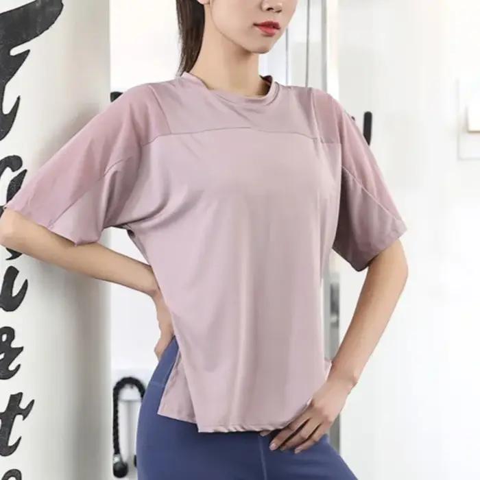 T-Shirt de Yoga pour femmes, séchage rapide, haut d'entraînement d'été, gymnastique, course à pied,