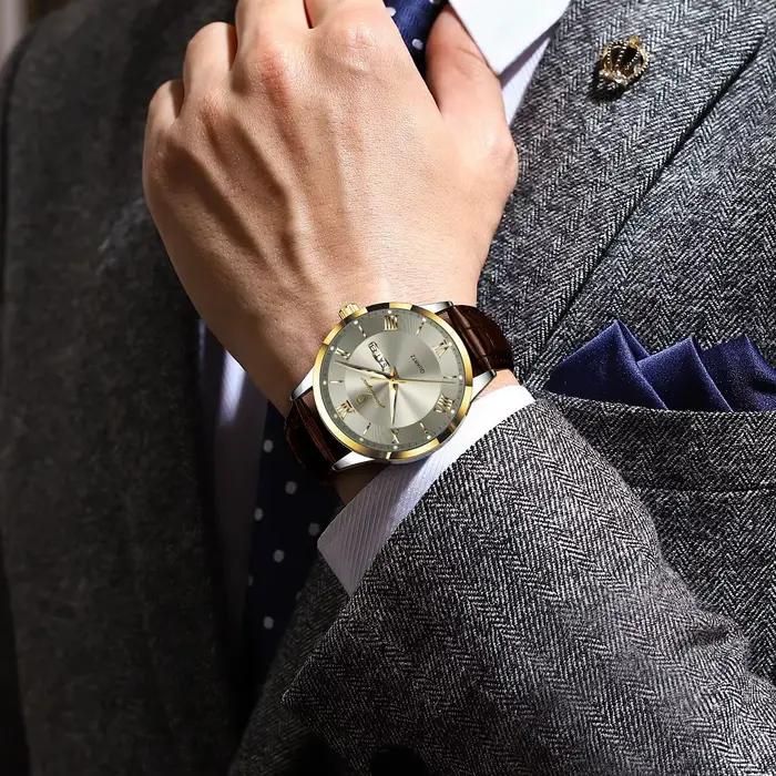 POEDAGAR Original montre de mode pour homme en cuir Date semaine Quartz hommes montre étanche lumine