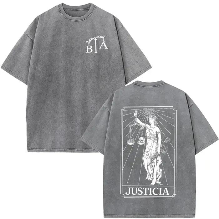T-shirt vintage délavé Justicia Brothers in Arms à impression double face, vêtements pour hommes, t-