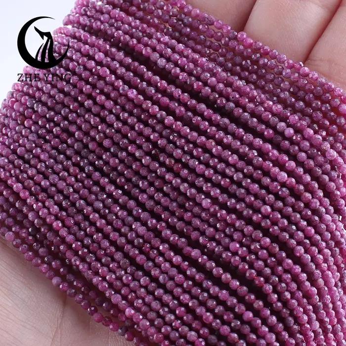 5 brins de perles de pierre naturelle facettées de 2 mm (rubis, améthyste, angelite) avec trou, peti