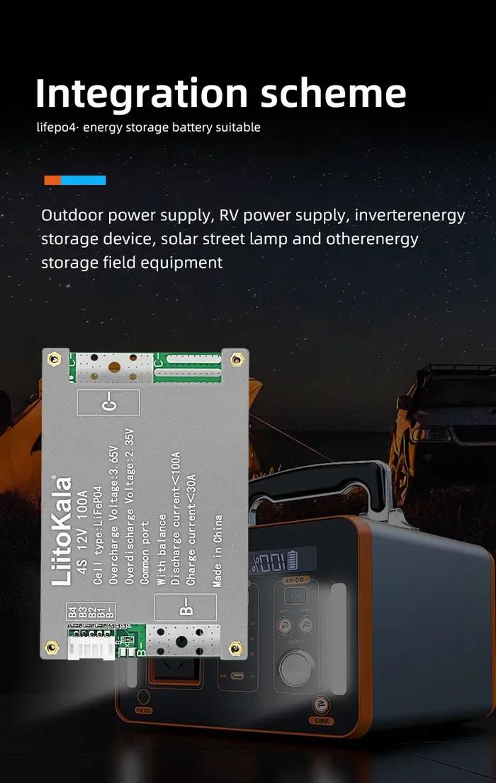 LiitoKala lifepo4 BMS 4S-12V-100A-BMS pour batterie Lifepo4 Rechargeable avec même Port pour batteri
