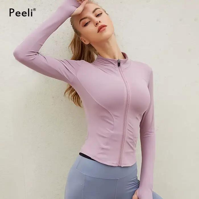 Veste sport femme manches longues fermeture éclair - Fitness yoga hiver chaud manteau course
