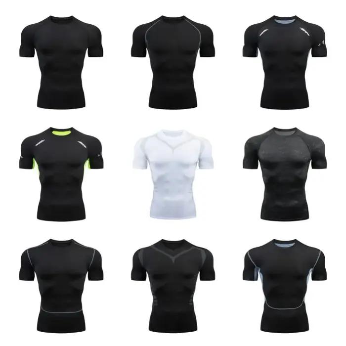 Chemise de compression homme à manches courtes - Séchage rapide fitness cyclisme course entraînement