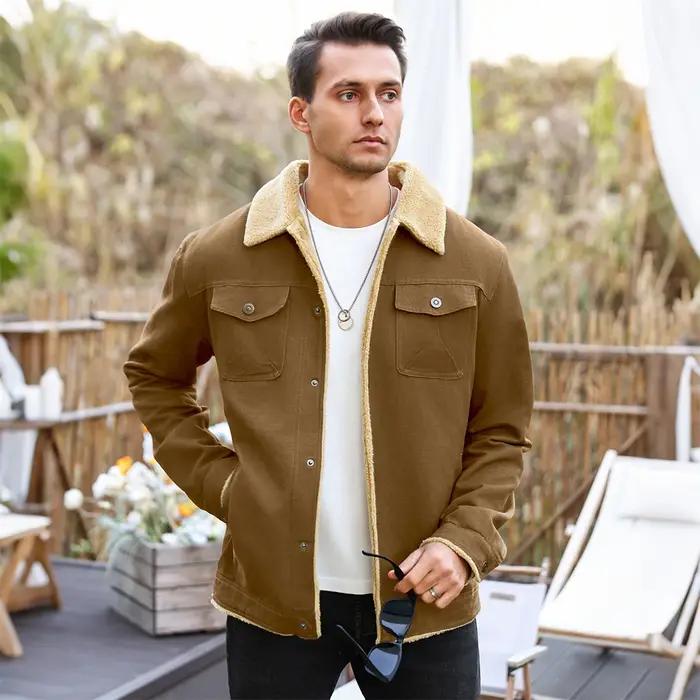 Vestes d'hiver pour hommes, manteau chaud coupe-vent doublé de fausse peau de mouton, Parka noire bo