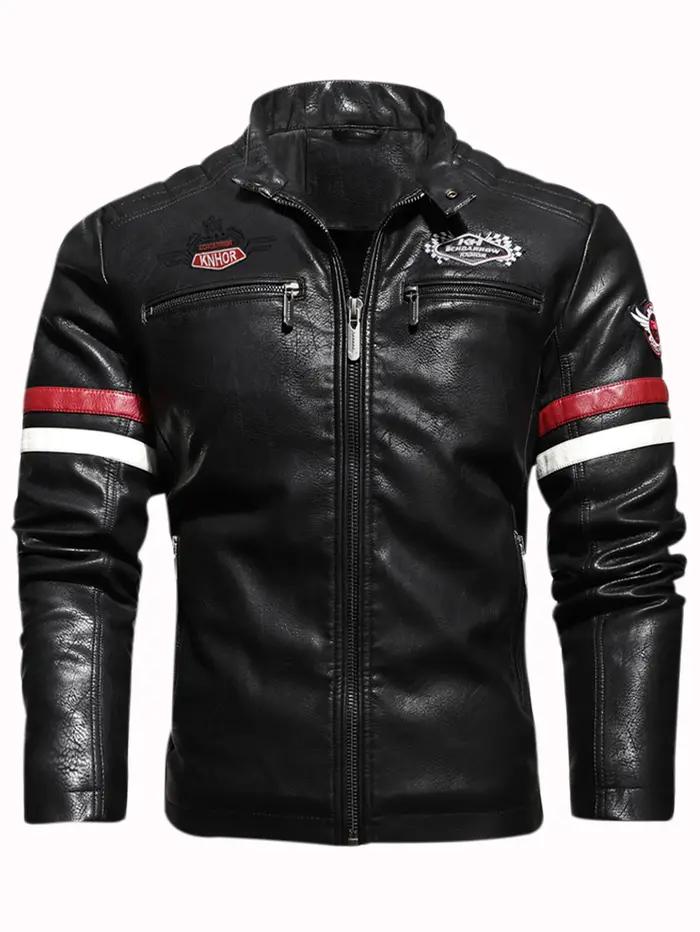 Veste de motard mince en cuir PU pour hommes, course de moto, couleur littérature