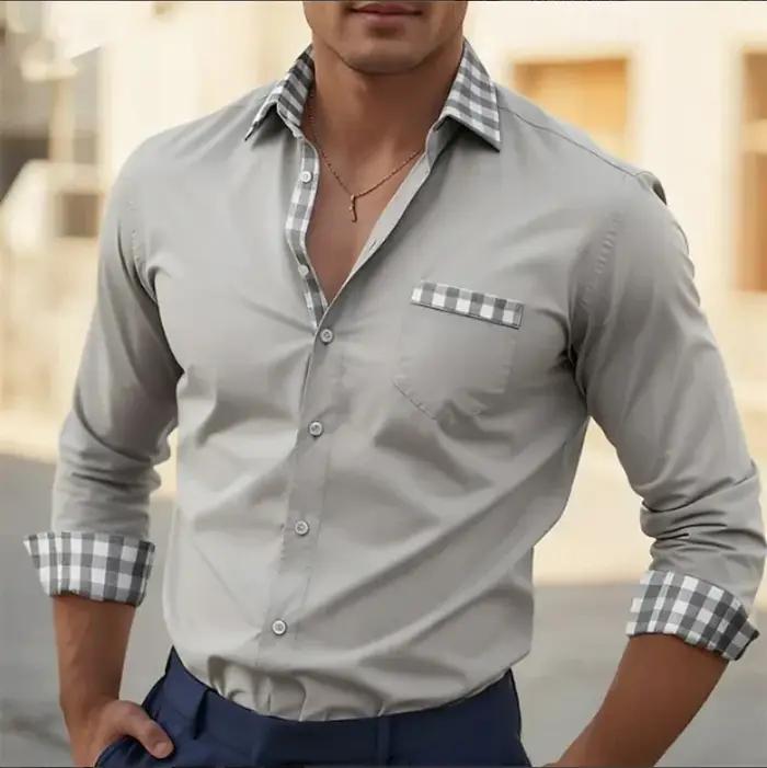 Chemise à manches longues pour homme, tendance, nouvelle, imprimée en 3D avec un motif à carreaux, a