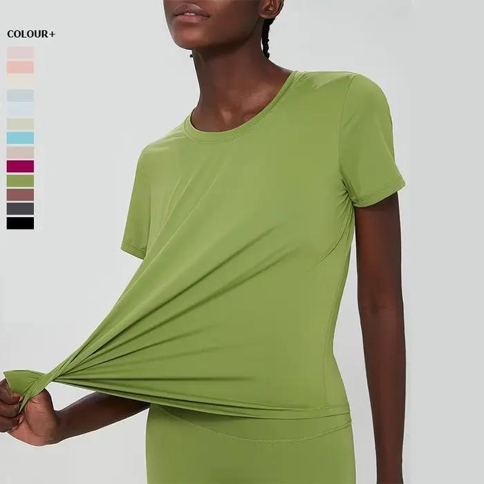 T-shirt de yoga à manches courtes pour femme, haut de fitness léger, respirant, séchage rapide, chem