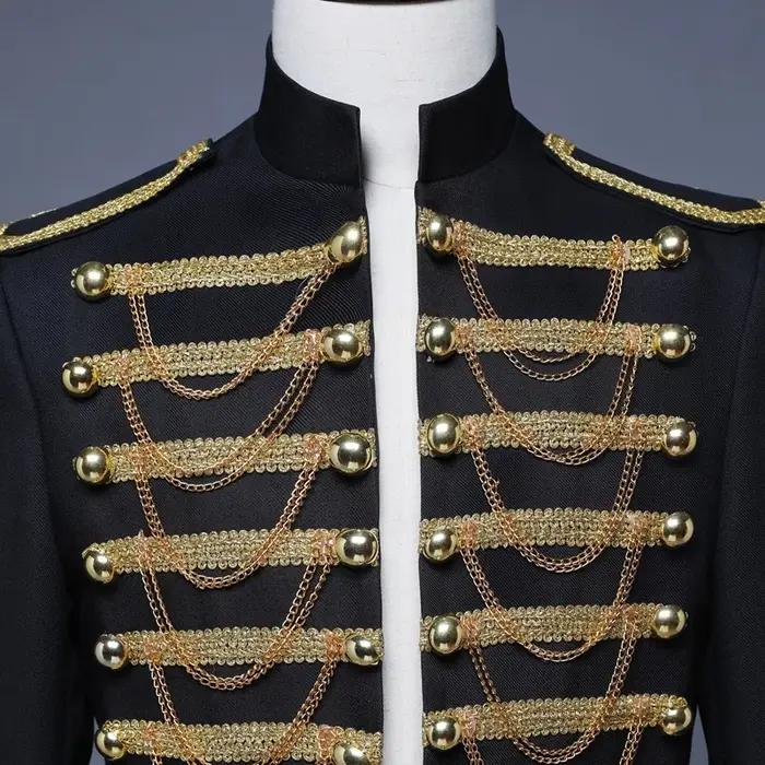 Costume de Prince Steampunk, Veste Militaire à Chaînes et Pompons, Blazer de Chanteur Pop Stars, Ten