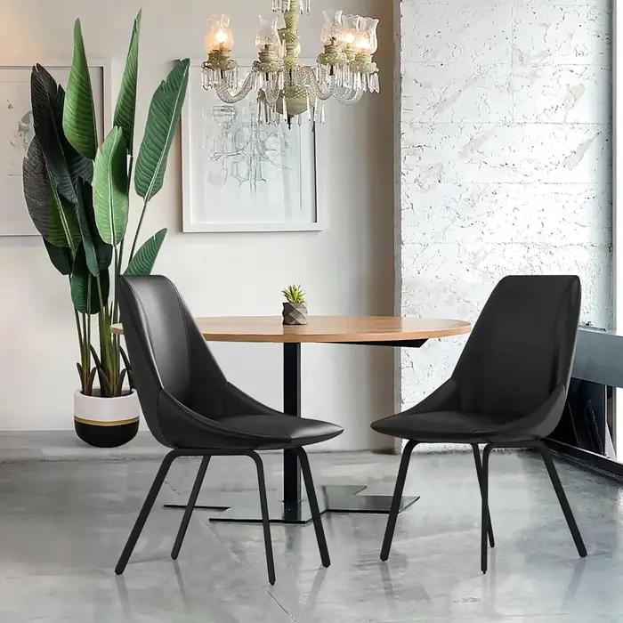 Chaises de Salle à Manger Modernes Urbaines en Cuir Noir, Pieds Métalliques, pour Cuisine, Salon, Ch