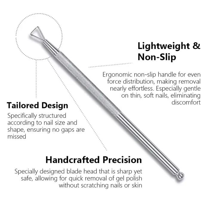 Outil holographique argenté pour enlever le vernis à ongles en acier inoxydable, grattoir à ongles e