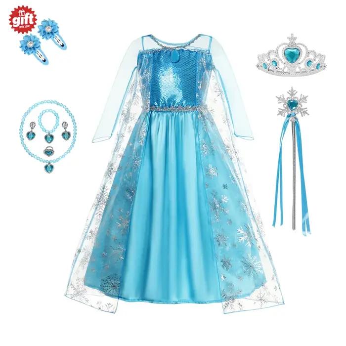 Robe à paillettes Elsa pour filles, Costume de Cosplay reine des neiges, robe de princesse de carnav