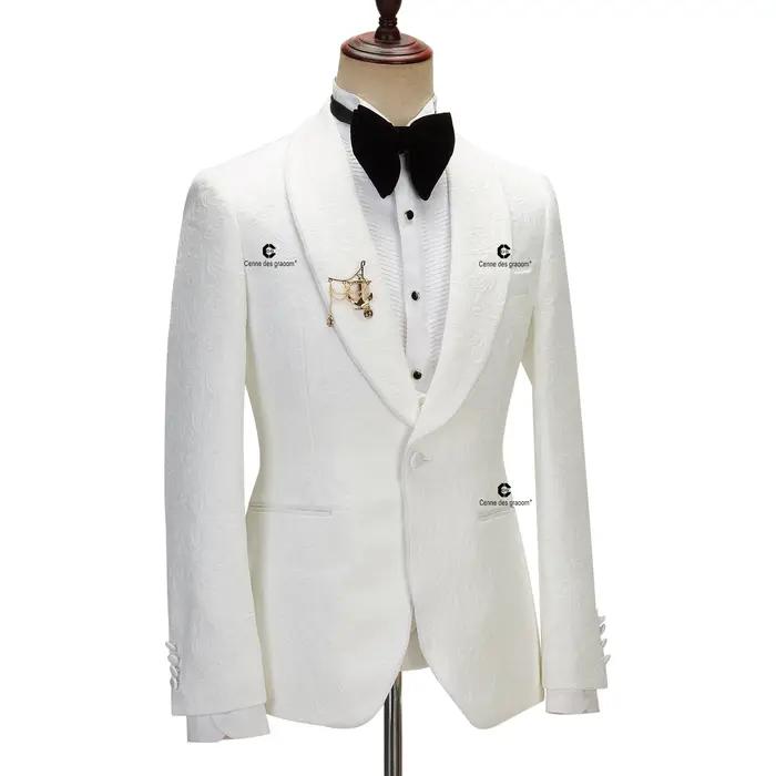Cenne Des Graoom – costume pour hommes, veste Paisley ivoire, pantalon noir de smoking avec rayures