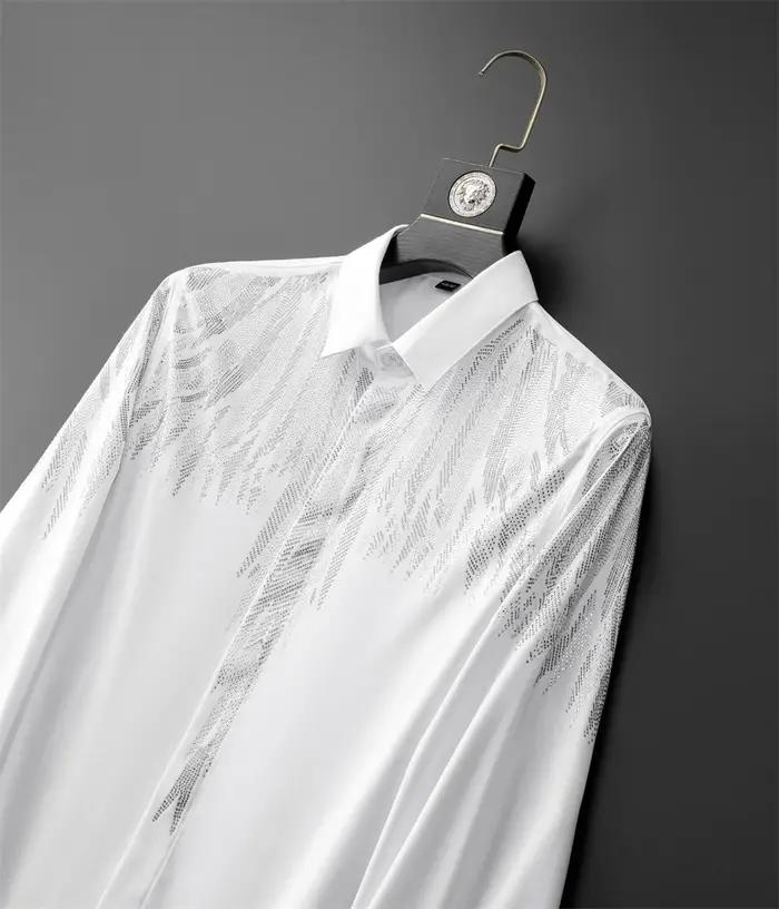 Chemise de luxe à manches longues pour hommes, avec strass, chemises décontractées, pour Banquet, fê