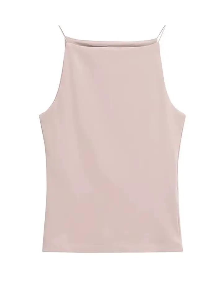 Débardeur licou sans manches pour femmes, bretelles fines, couleur unie, Camisole à la mode