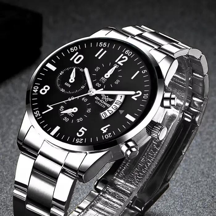 Montre de luxe pour hommes, 1 pièce, mode calendrier d'affaires, ceinture en acier, cadeau de noël,
