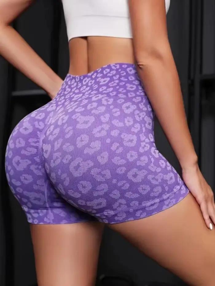 Pantalons de yoga léopard taille haute séchage rapide - Shorts d'été serrés mode européenne