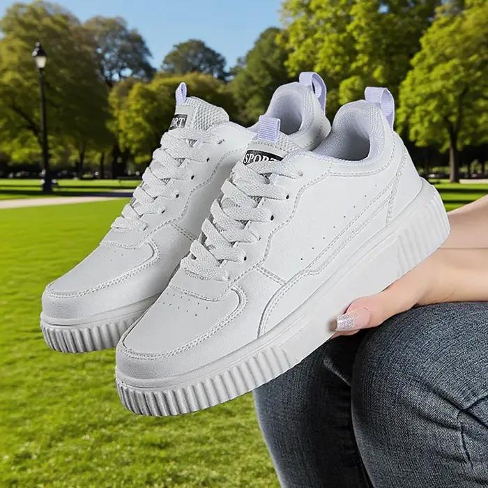 Mode femmes chaussures décontractées respirant marche chaussures plates baskets blanc chaussures fem