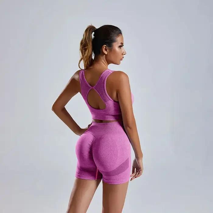 Ensemble sport 2 pièces femme - Soutien-gorge sportif et culotte taille haute yoga