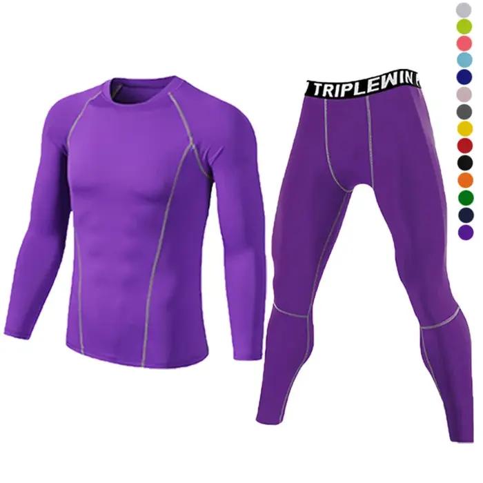 Survêtement de sport à manches longues pour homme, ensemble t shirt leggings fitness yoga ski basket ball football vêtements trempés A1109