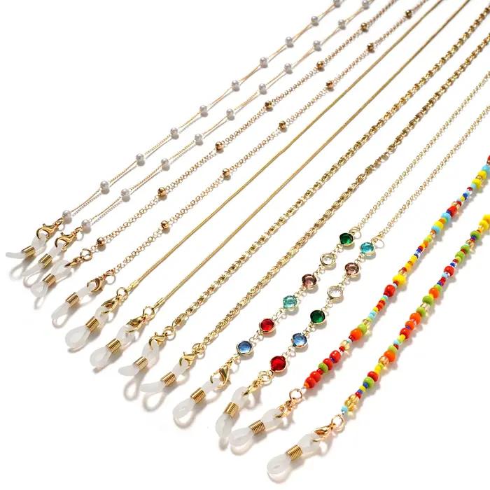 Chaînes de masquage de lunettes de soleil pour femmes, perles acryliques et cristal, lanière en verr