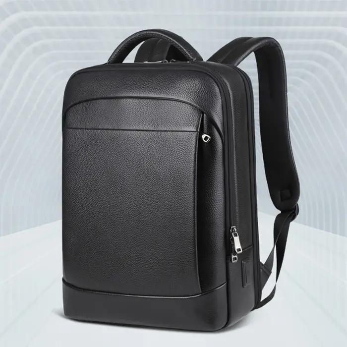 100% sac à dos en cuir véritable hommes 15.6 pouces sac à dos pour ordinateur portable USB Charge an