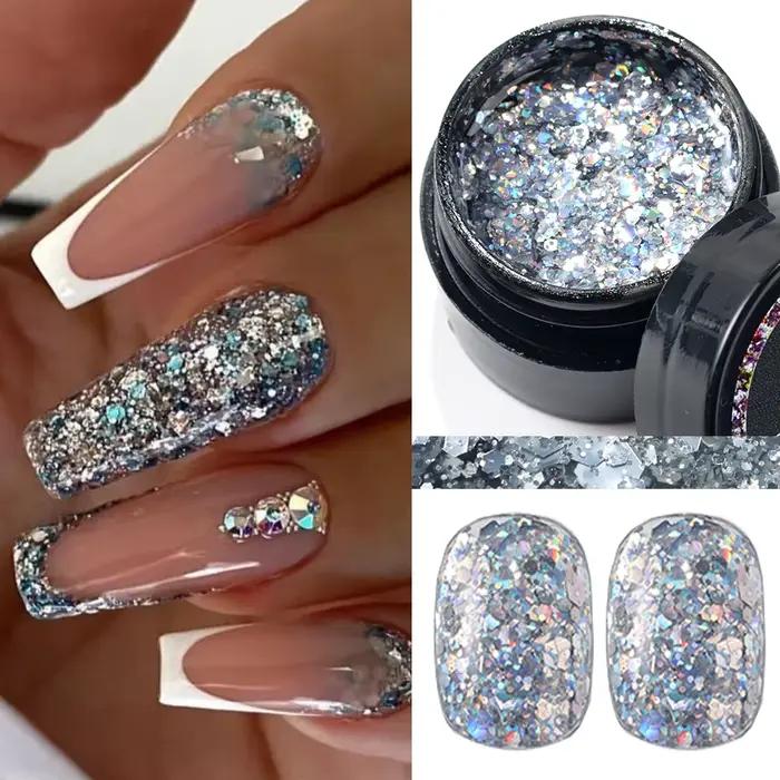 Vernis à ongles réfléchissant à paillettes Champagne or, Gel UV scintillant pour ongles, paillettes