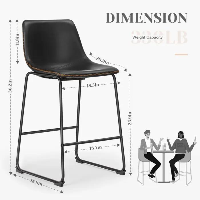 JIAN-Ensemble de 2 tabourets de bar en cuir Pu, pour salle à manger, cuisine haute, confortable, cou
