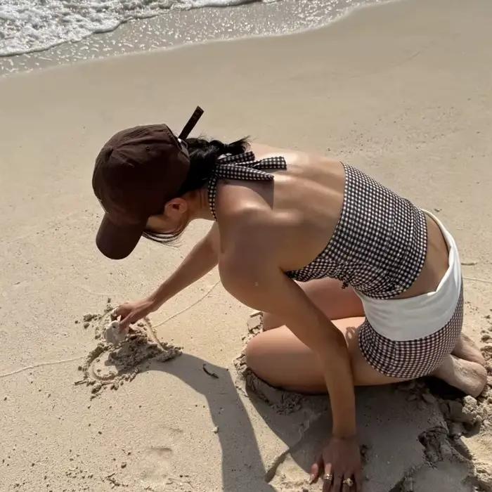 Maillot de bain deux pièces, Sexy, décolleté en V profond, Push Up, taille haute, à carreaux, contrô