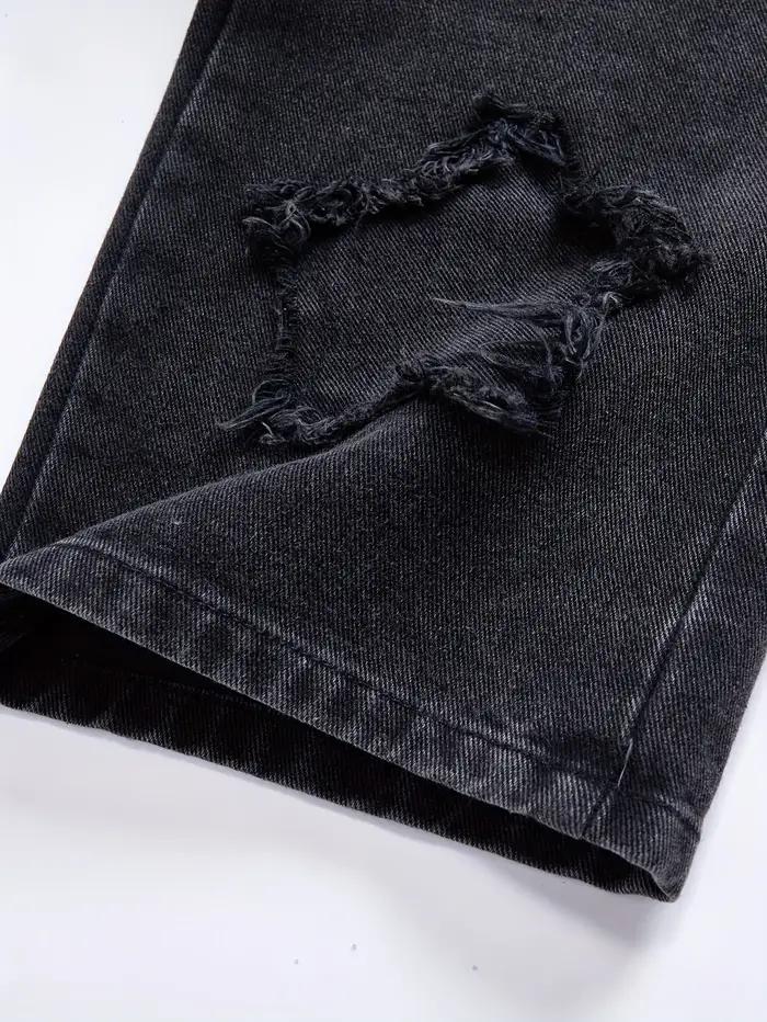 Pantalon en Denim à jambes droites pour filles, tissu délavé Y2K, motif cinq étoiles, Patchwork, pol