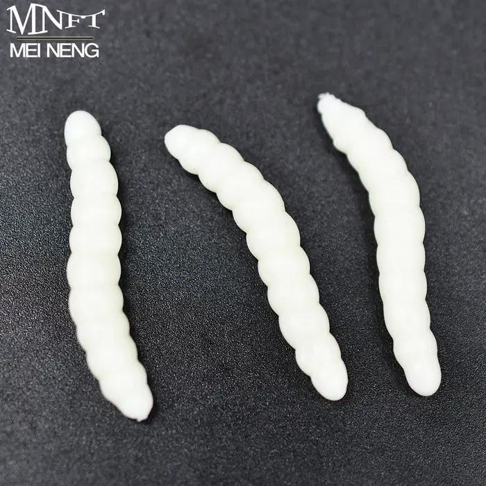MNFT 40 pièces 3.8 cm 0.6g vers de pêche au bar leurres vert/blanc Silicone souple mouche appâts pai