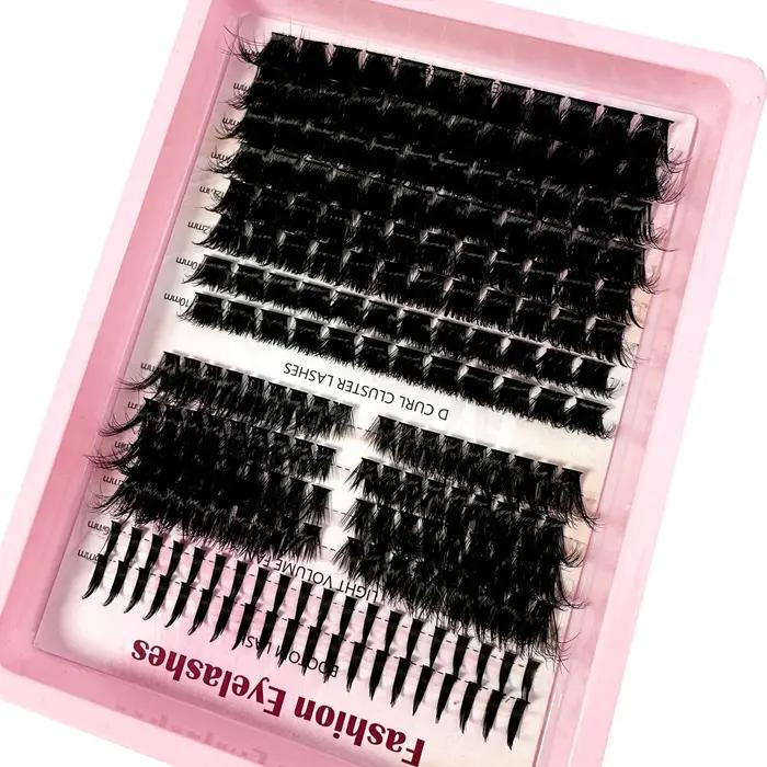 Extensions de cils en grappes à pointes 14 rangées, cils individuels épais avec pointes et cils infé