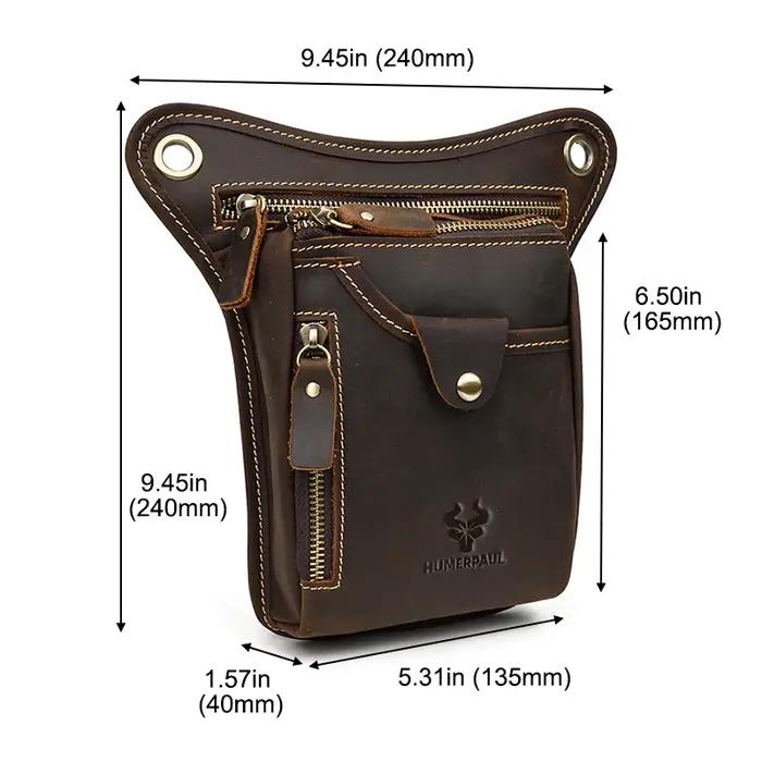 HUMERPAUL Sac de jambe de cuisse en cuir véritable poches multifonctions sac à bandoulière sac de ha