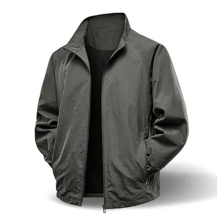 Printemps automne hommes veste décontracté en plein air col montant fermeture éclair coupe-vent impe