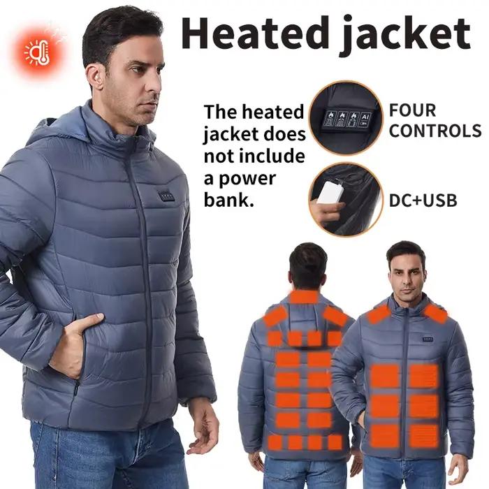 Veste chauffante pour hommes à quatre zones 27 zones Manteau chauffant à capuche chaud pour l'extéri