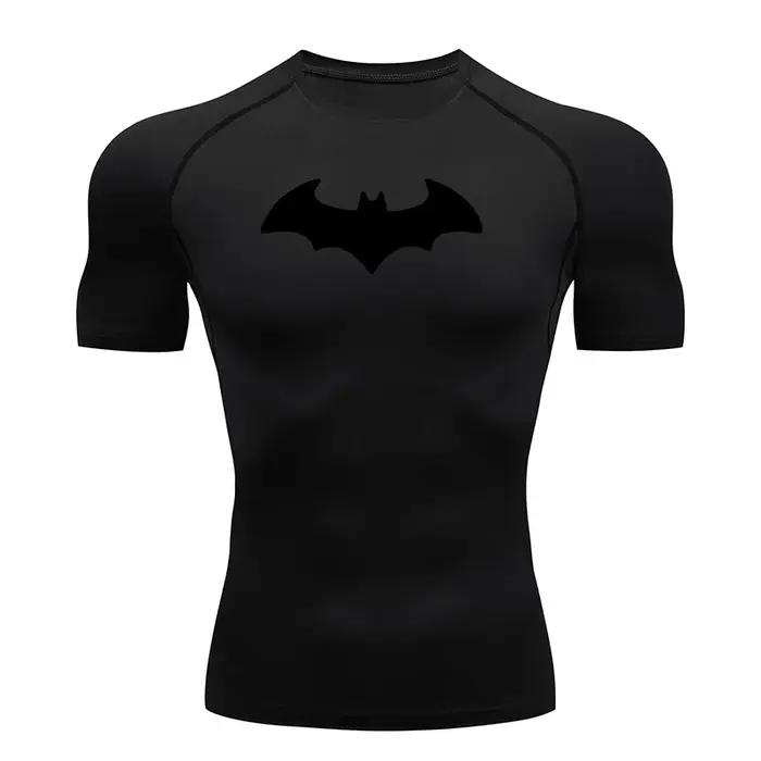 T-shirt de compression moulant pour homme à imprimé chauve-souris, à manches courtes, pour la course
