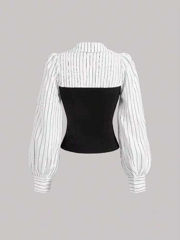 Chemise à revers épissé rayé pour femmes, tenue de bureau élégante, Style Business décontracté