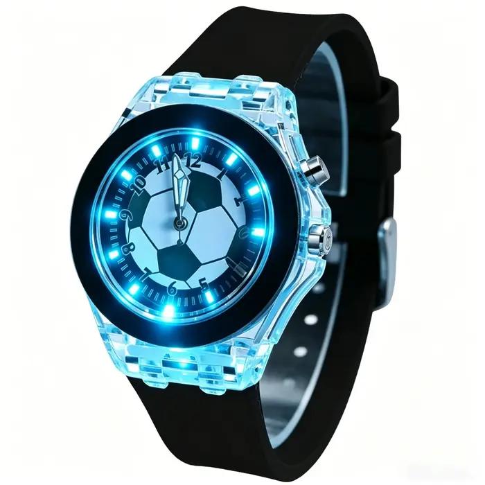Montre de football, montre-bracelet de sport à LED avec bracelet en silicone, montre à quartz décont