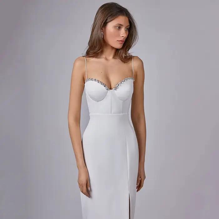 Robe à perles Spaghetti pour femmes, Sexy, sans manches, moulante, vêtements à bandes, robe de soiré
