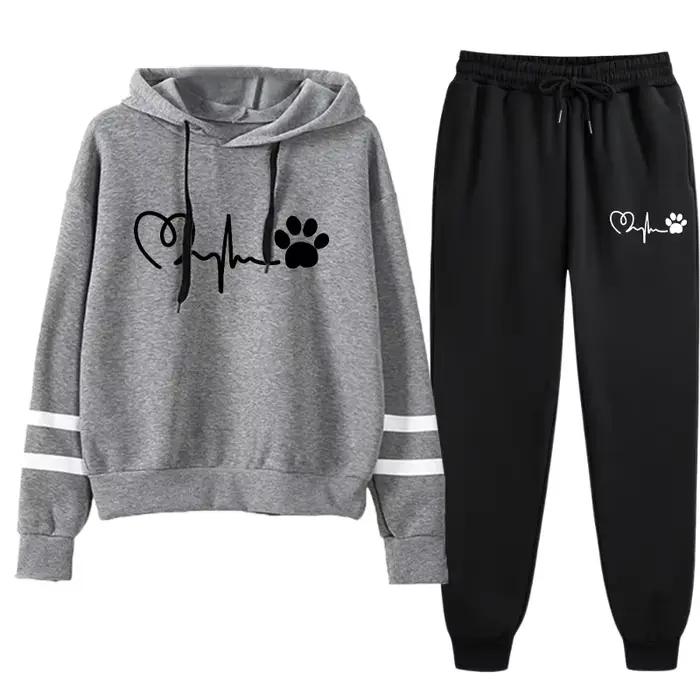 Survêtement pour femme à capuche et pantalon, confortable, mode, pour jogging, activités extérieures et quotidiennes