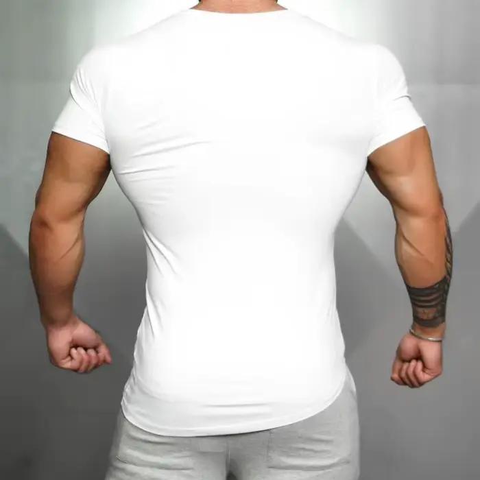 Couleur unie hommes course Sport T-Shirt hauts coton respirant à manches courtes coupe ajustée T-Shi