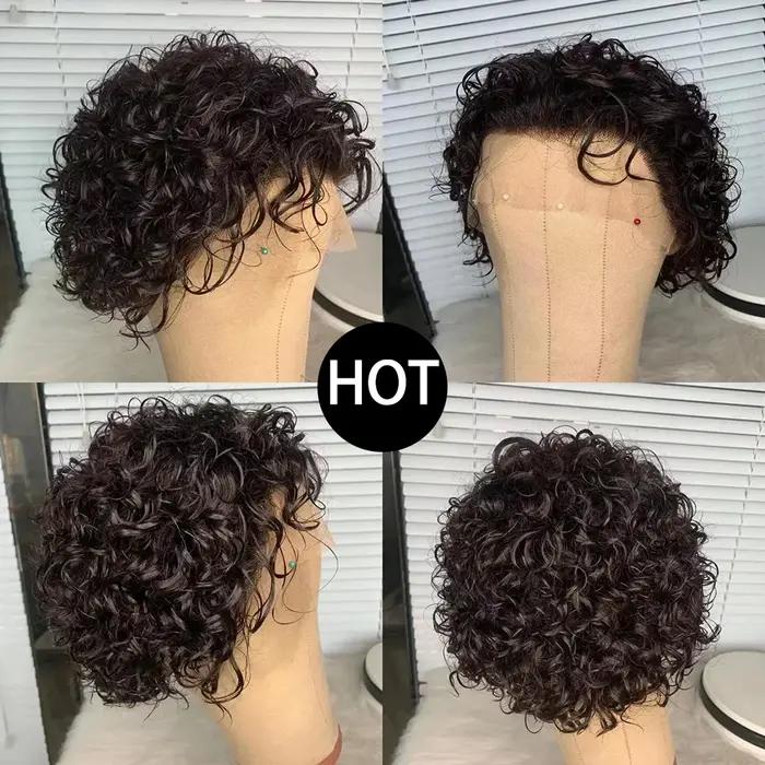 Perruque coupe lutin cheveux humains 13x1 dentelle frontale perruques cheveux humains court Bob perr