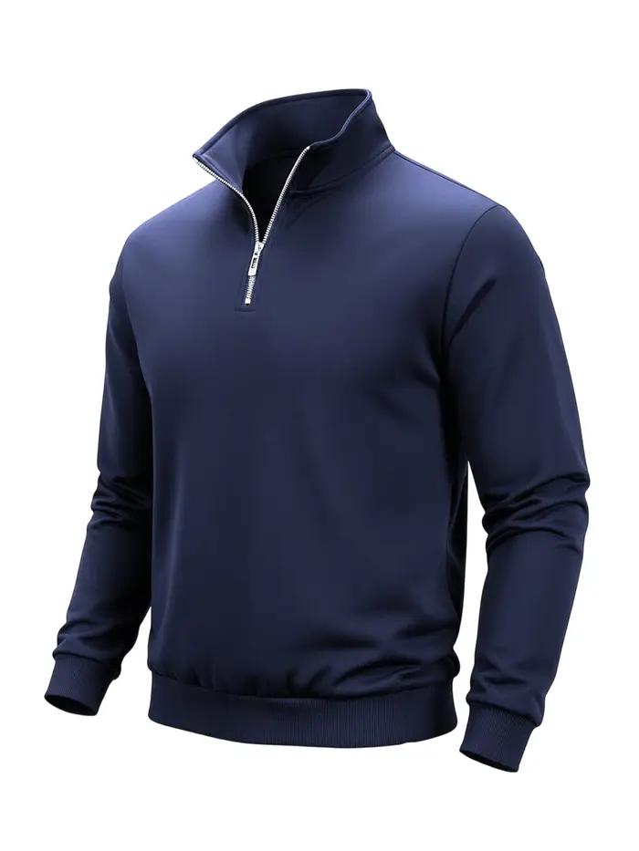 Sweat-shirt à demi-fermeture éclair pour homme, couleur unie, col roulé, pull à manches longues, pou