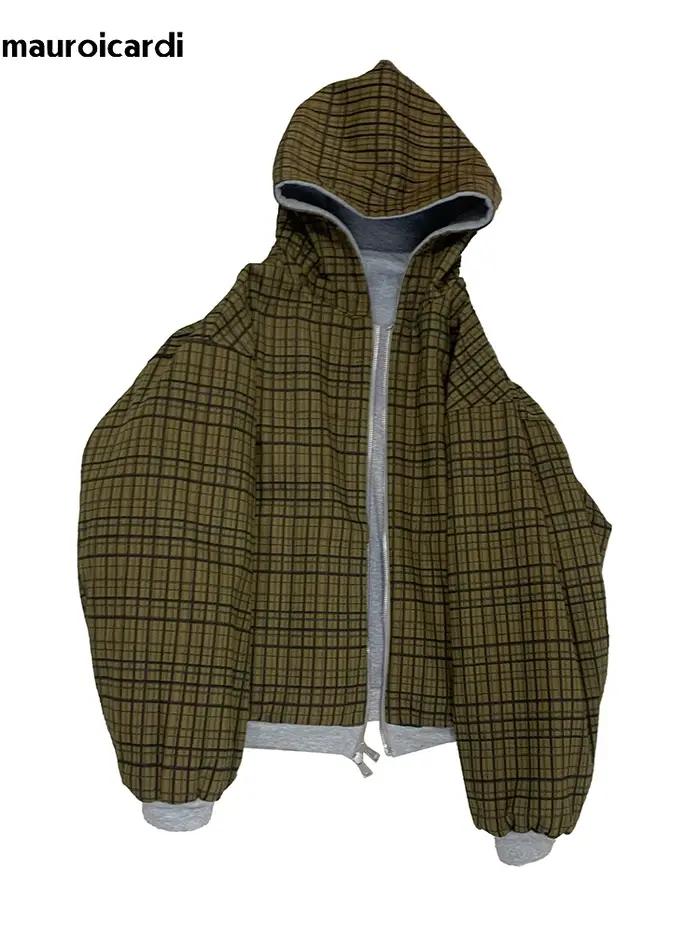 Mauroicardi automne surdimensionné réversible sweats à capuche hommes ample décontracté luxe vêtemen