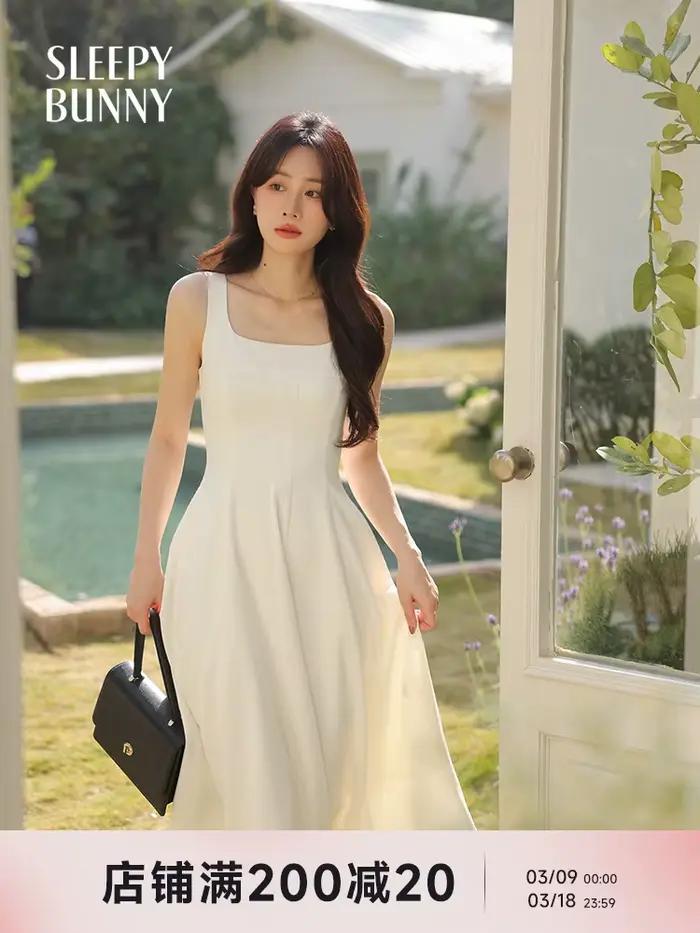 Robe Maxi sans manches pour femmes, Style français, col carré, taille haute, coupe cintrée, élégante