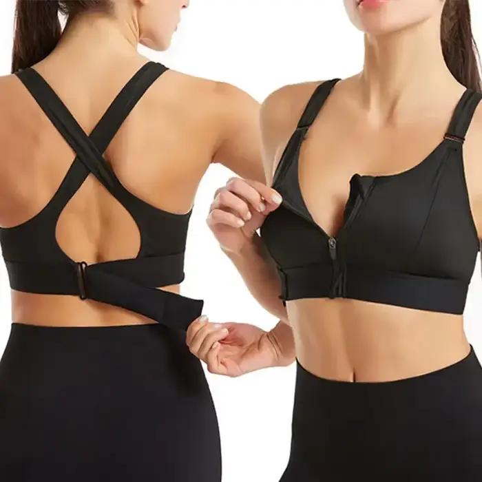 Soutien-gorge de sport antichoc pour femmes, fermeture éclair sur le devant, sangle réglable, élasti