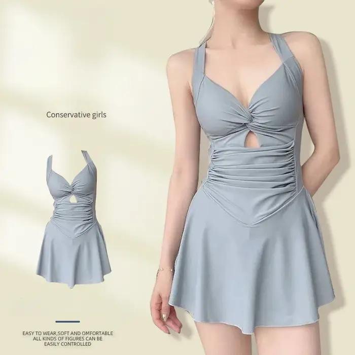 Maillot de bain une pièce pour femmes, couleur unie, amincissant, Style conservateur, serrage de la