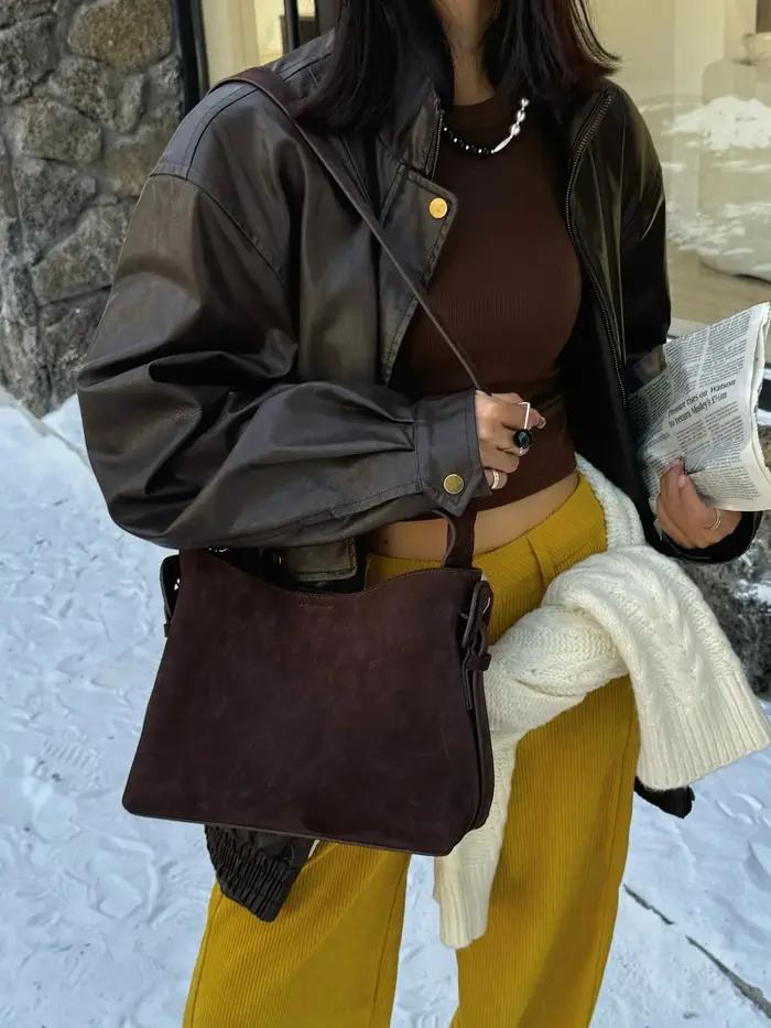 Daim peau de vache mode ladeis épaule croix marron sacs de luxe concepteur femmes café sacs à main a
