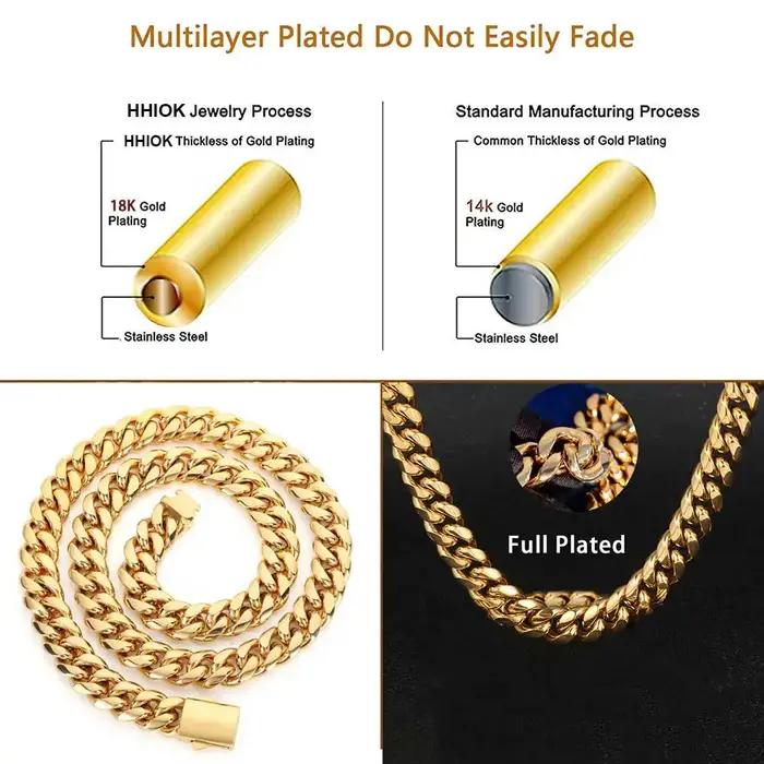 Haute qualité largeur 8-14mm acier inoxydable couleur or chaîne cubaine étanche hommes femme gourmet