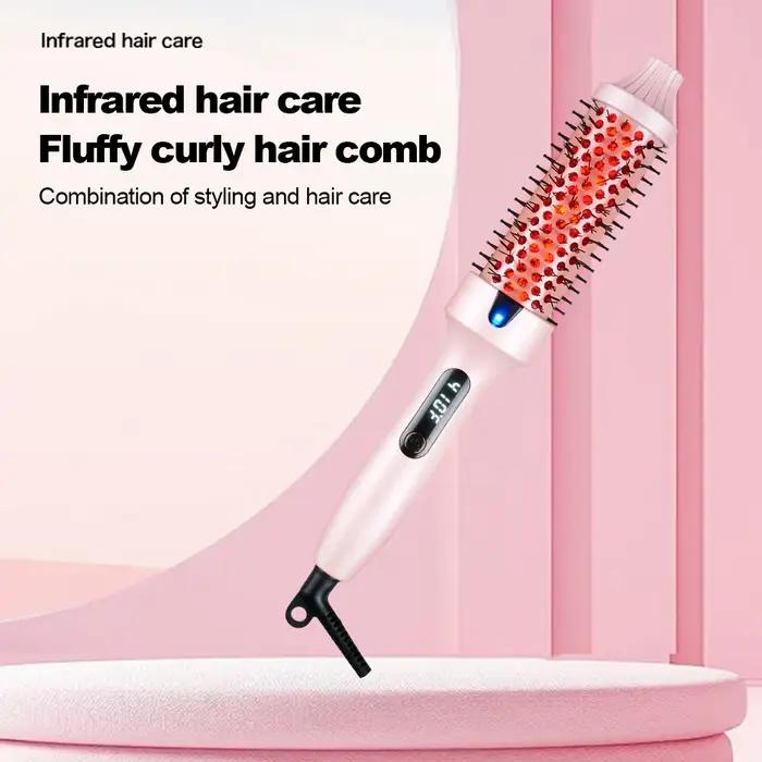 Brosse à boucler infrarouge avec température réglable, peigne chauffant volumisant 38 mm, écran LCD